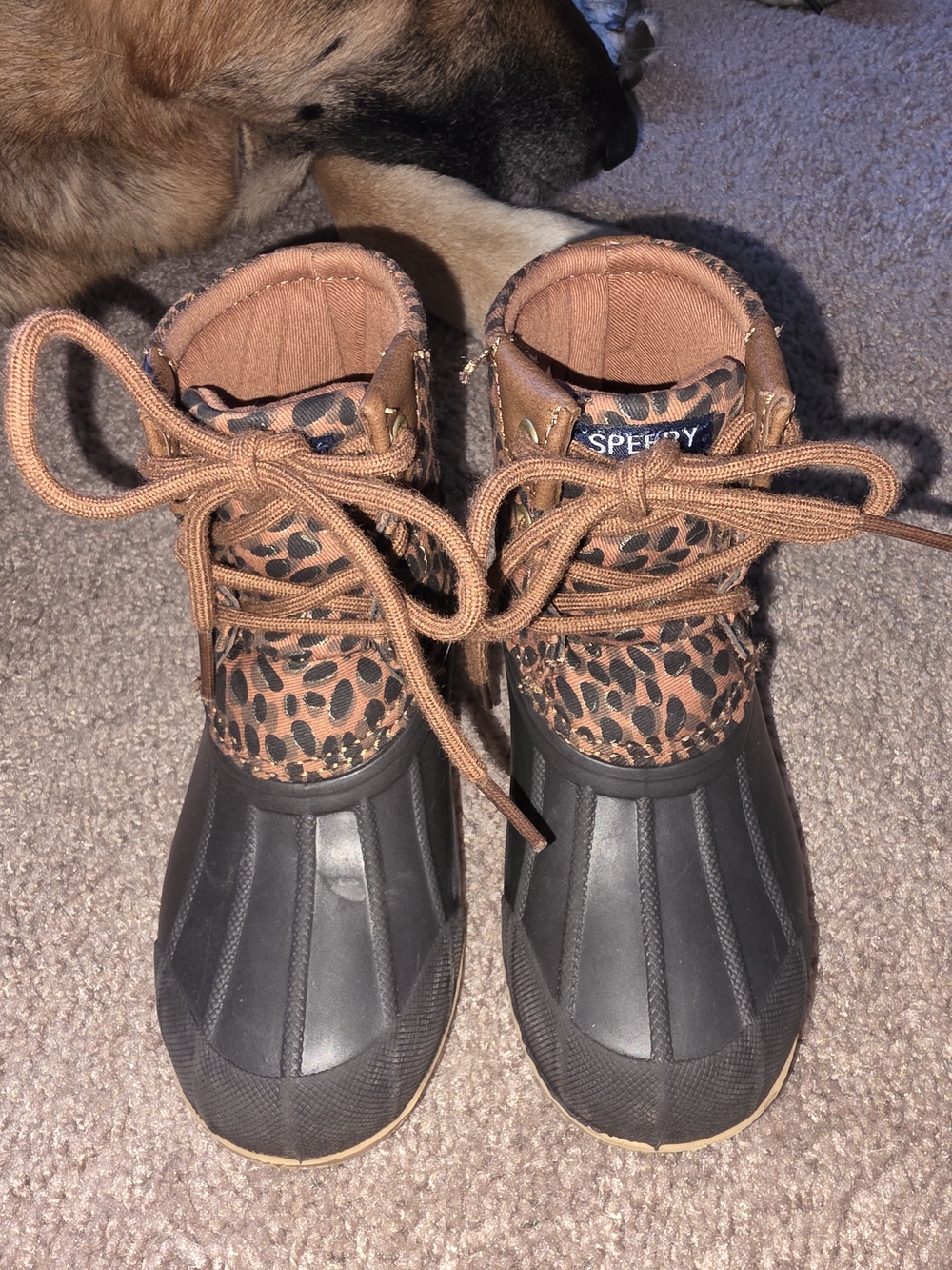 Sperry Kids Brown Leopard Duck Boots - Waterproof Winter Shoe